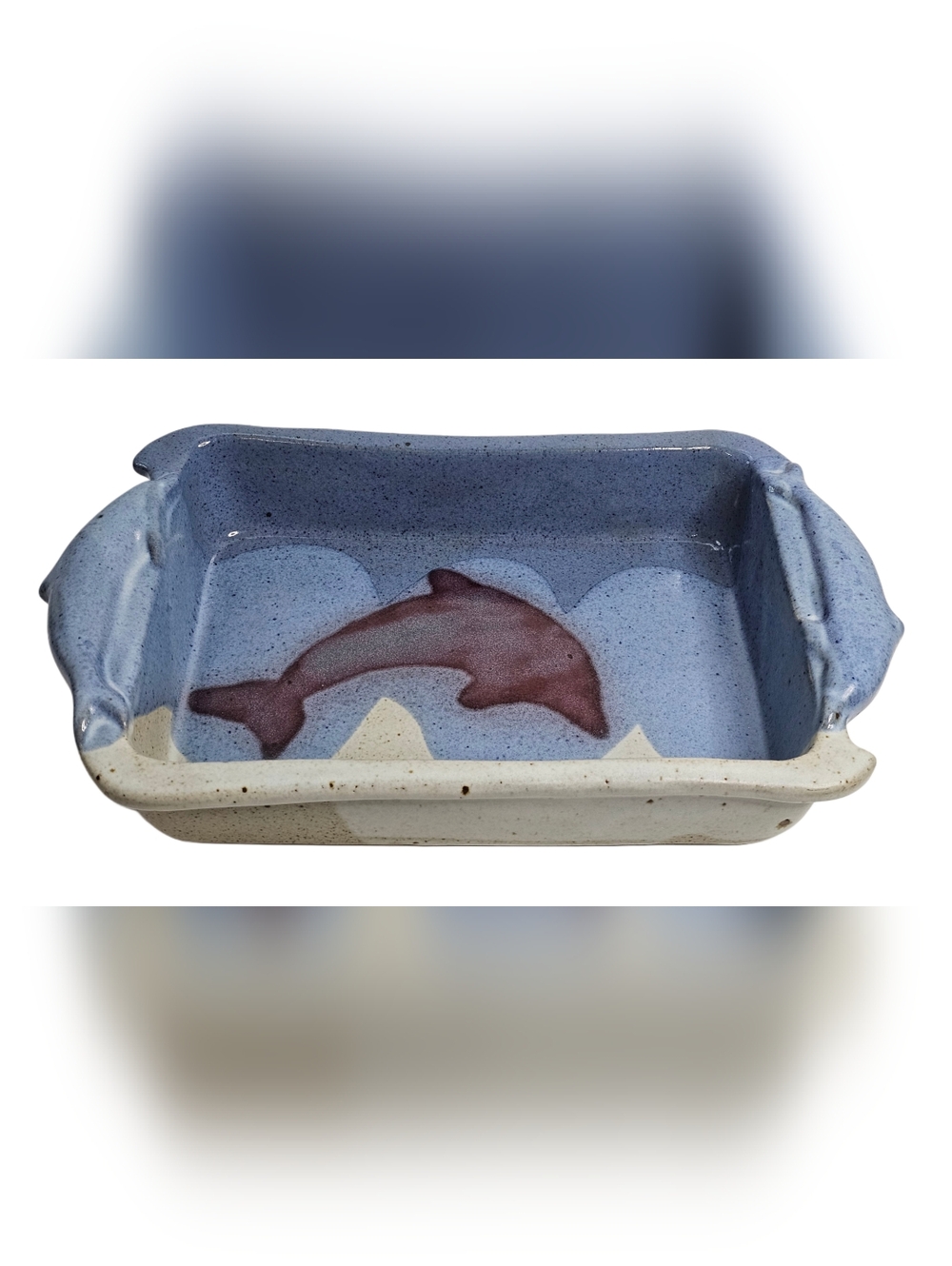 Handmade Ceramic Dolphin Baking Dish Blue Stoneware 10x7 Casserole Serving Tray